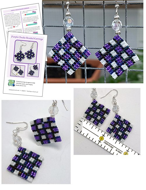 purple checks earrings